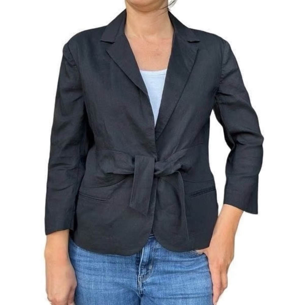 Theory Navy Galina Linen Tie Front Blazer Jacket Size 2 Minimalist Capsule